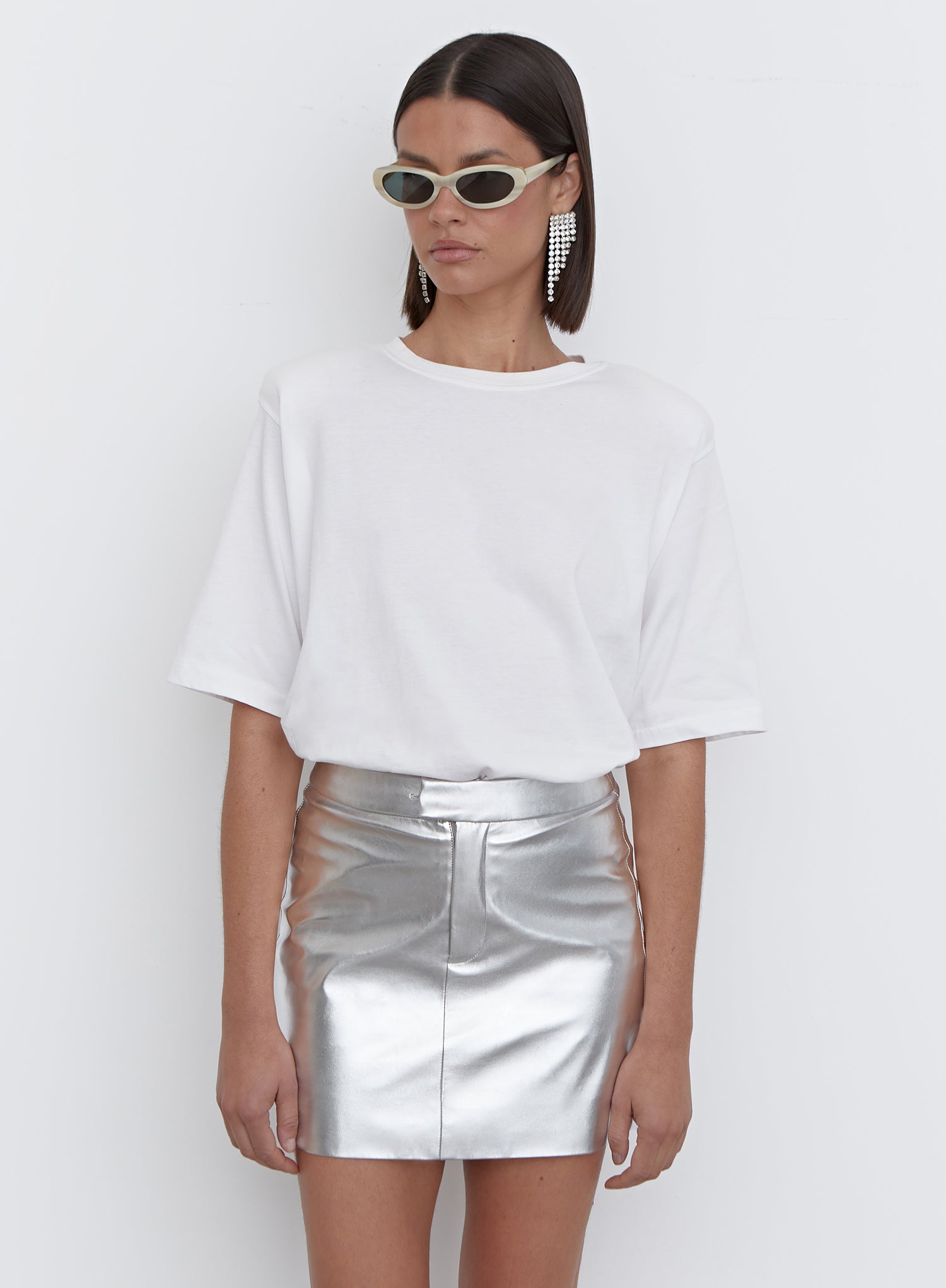 Silver Metallic Faux Leather Mini Skirt